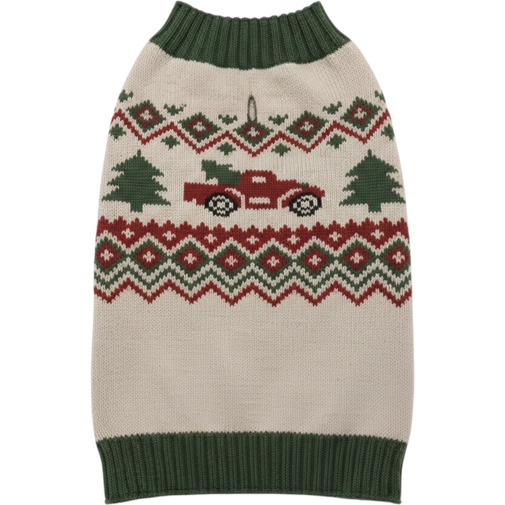 Vibrant Life Dog Christmas Sweater Red Truck Fair Isle Knit Green Small SKU 236
